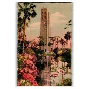 Vintage Bok Singing Tower Postcard, Mountain Lake Florida Scenic View